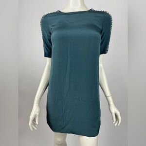 3/$25*Club Monaco Beaded Short Sleeve Round Neck Shift Mini Dress Moss 0